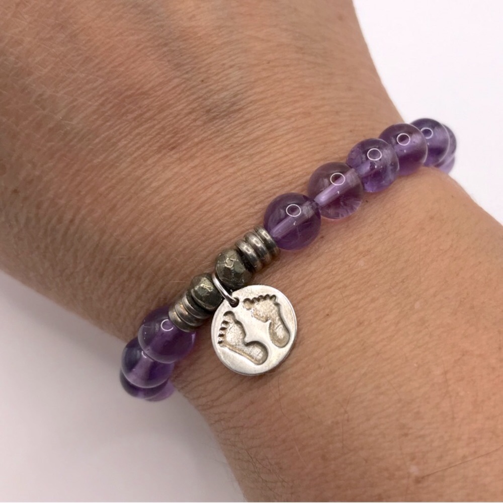 T. Jazelle Amethyst Beaded Stretch Calming Bracelet Charms